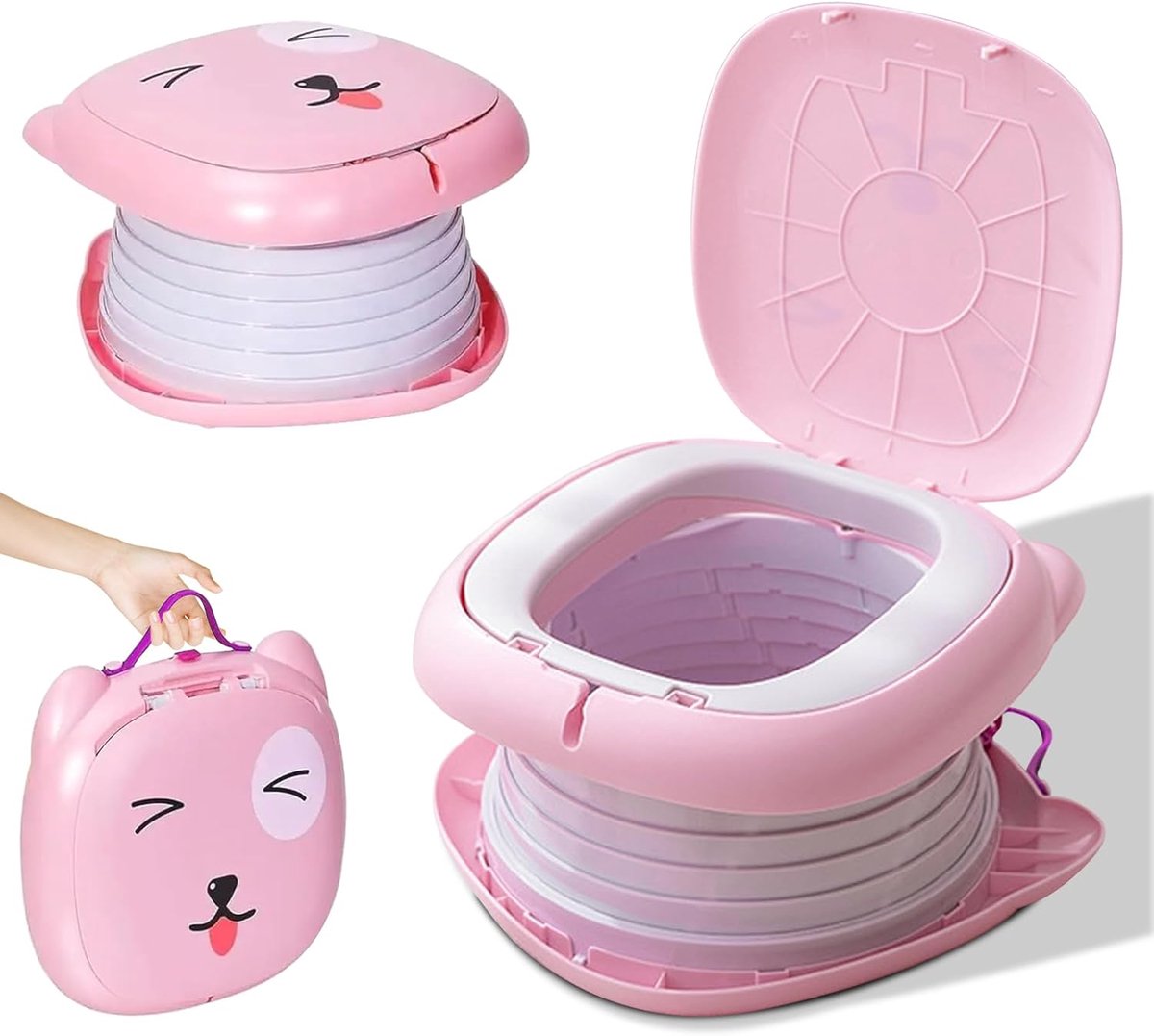 Kindertoiletzitting, opvouwbare kinderpot, draagbare reis-klappot, kindertoiletzitting, reistoilet voor kinderen, reis-potje, kindertoilet voor mobiele toilet (Roze)