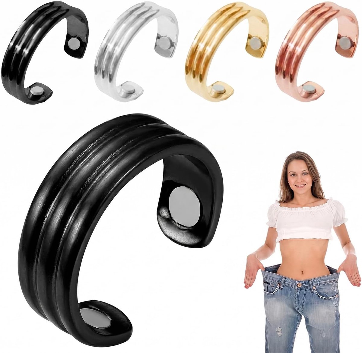 Ringen, tegen migraine, verstelbare magneetveldtherapie, magnetische acupressuurring, magneetring voor heren en dames (B)