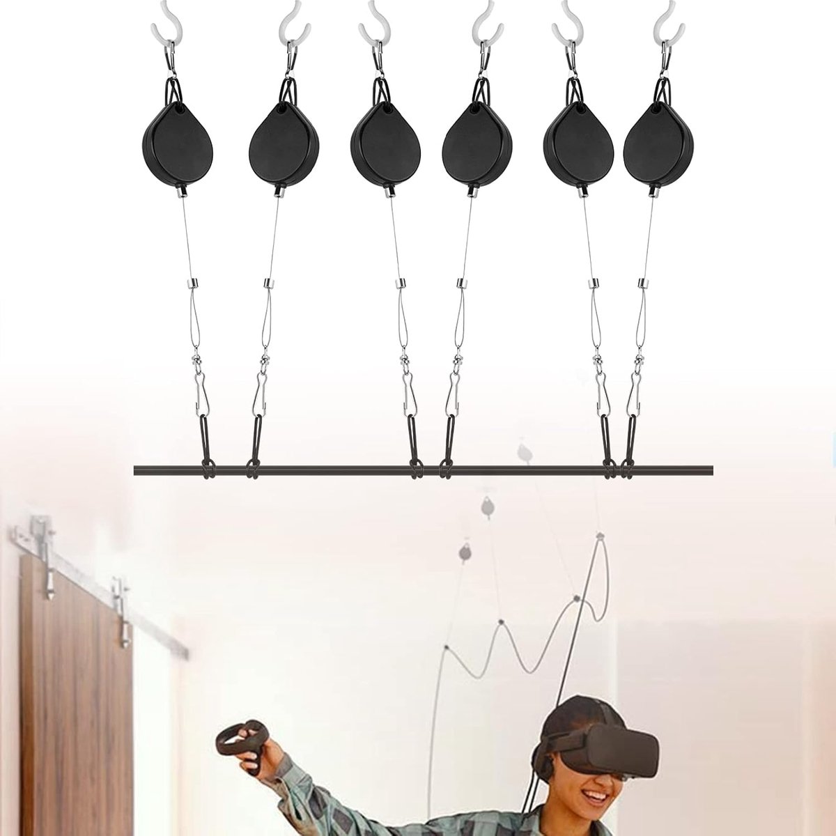 VR-kabelbeheer Compatibel met Quest/Rift S/Valve Index/HTC Vive/Vive Pro/HP Reverb G2/PSVR VR-accessoires, boorvrij intrekbaar Virtual Reality-poeliesysteem 6 pakketten