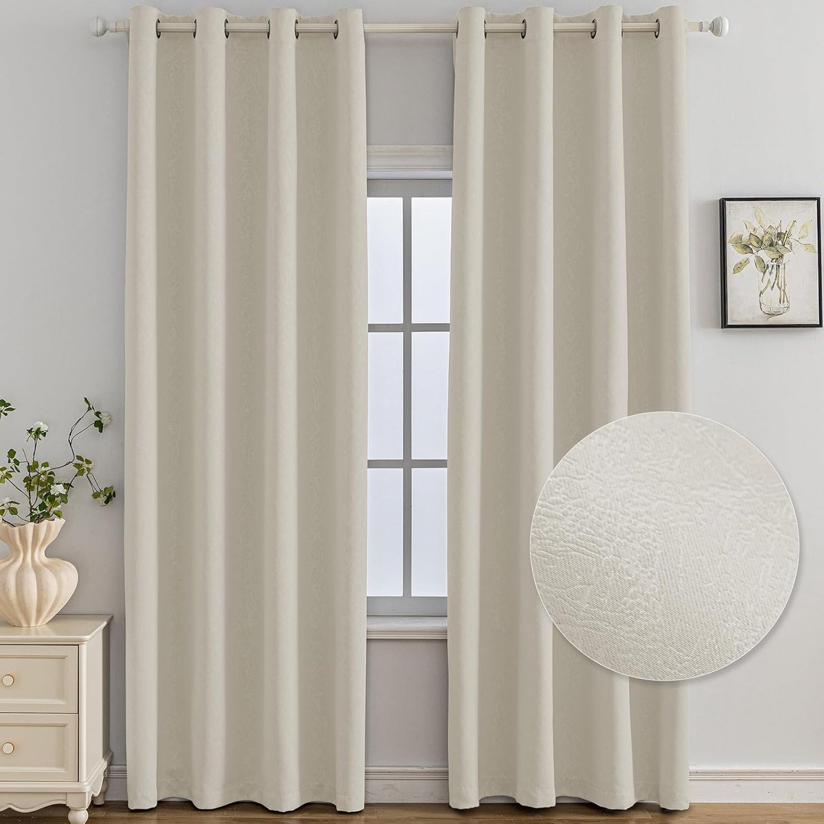 Set Van 2 Thermische Verduisterende Gordijnen, 140x145 CM, Warmte-Isolerende Gordijnen, Geschikt Voor Woonkamer Slaapkamer, Modern Design Met Oogjes, Beige