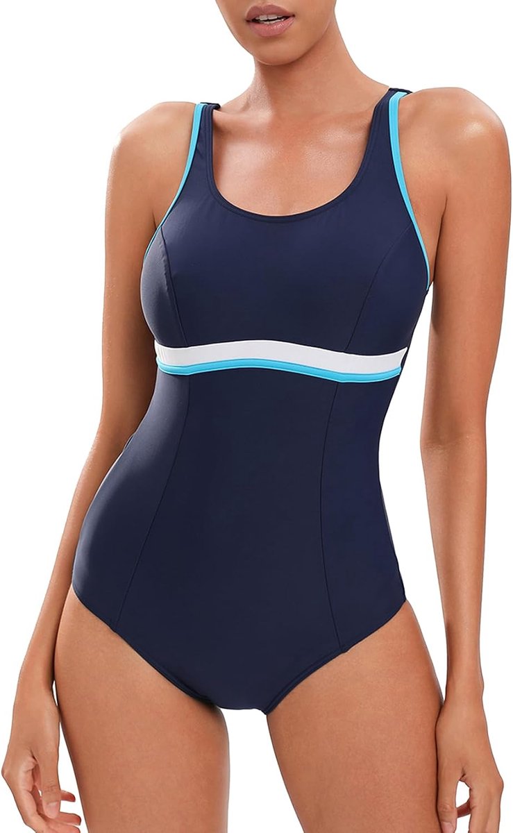 Sportieve damesbadpak, racerback, zwart, sport badmode