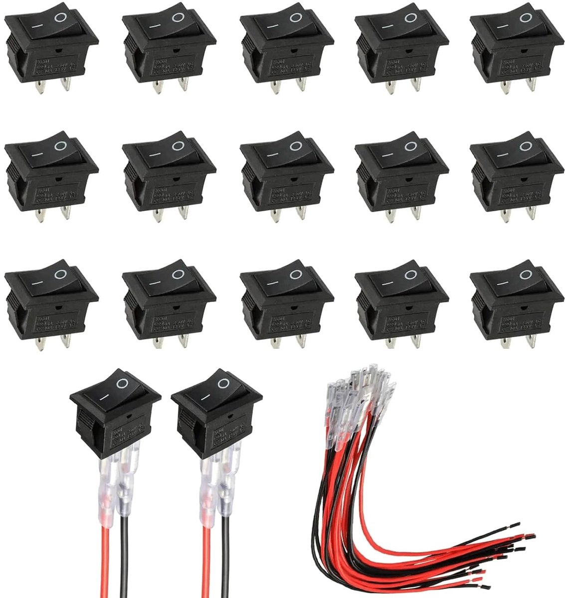 15 stuks mini-tuimelschakelaar, T85 KCD1-101, 2-polige SPST tuimelschakelaar, 250 V, aan/uit-schakelaar, zwart, inbouwschakelaar voor apparaten, industriële tuimelschakelaar, 250 V, tuimelschakelaar