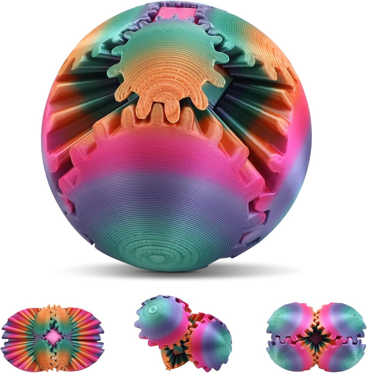 Ball 3D Gearsphere draaibare tandwielbal, tandwielbal, tandwielbal, stressvermindering, bureauspeelgoed, anti-stress speelgoed (glanzende regenboog)