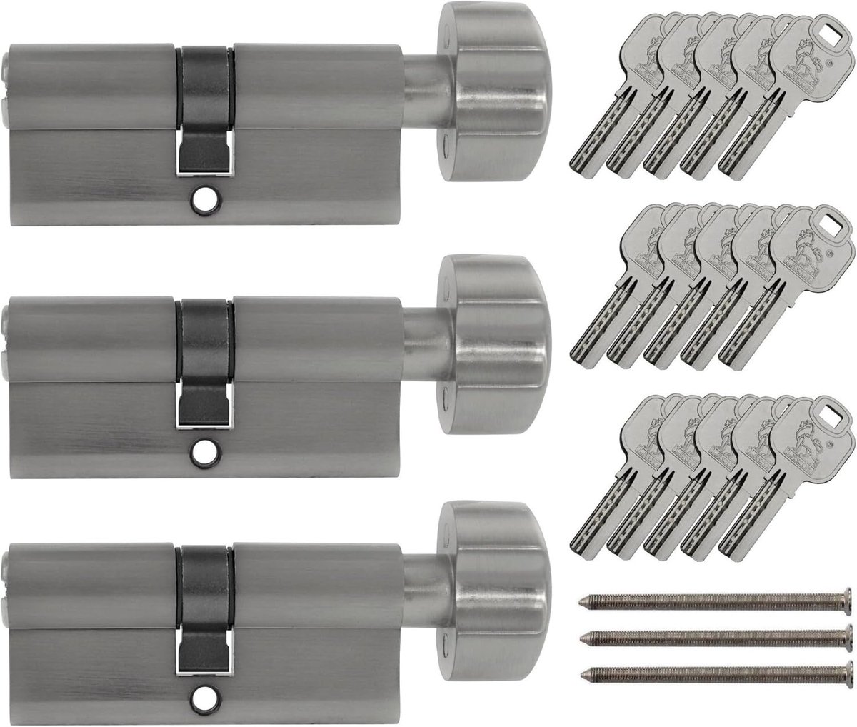 Set van 3 knopcilinders KD 70 mm 35/35 identieke sluiting met 15 sleutels