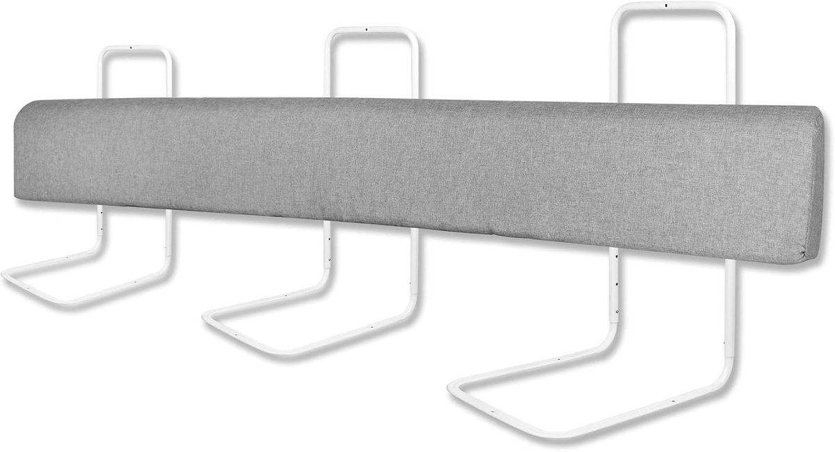 Uitvalbeveiliging Bedhekje voor Peuters in Hoogte Verstelbaar Bedrandbescherming met Ritssluiting en Drukknoopsluiting Draagbaar Bedhek Kinderbed Ledikantrail Accessoires (200cm, Linnengrijs)