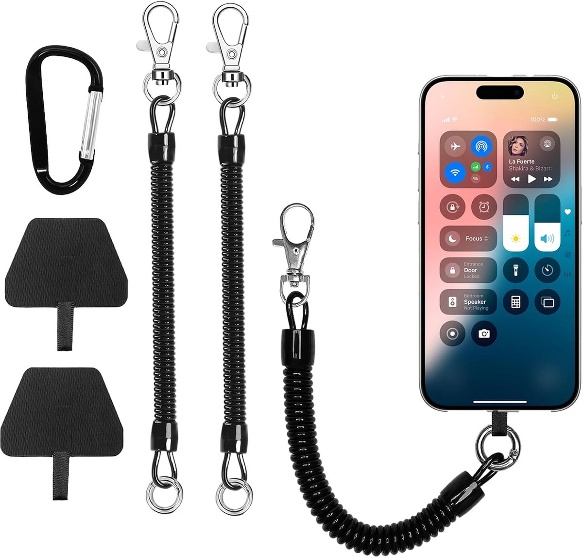Mobiel telefoonketen set van 2 - met patches - diefstalbeveiliging - flexibel met karabijnhaak - SnelShoppen