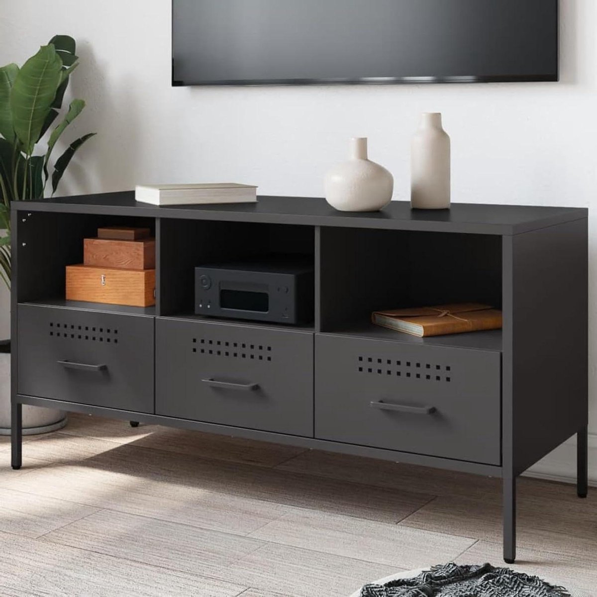 Tv-kast - Tv-meubel - Woonkamer inrichten - Industriële stijl - 1005 x 39 x 505 cm - Zwart