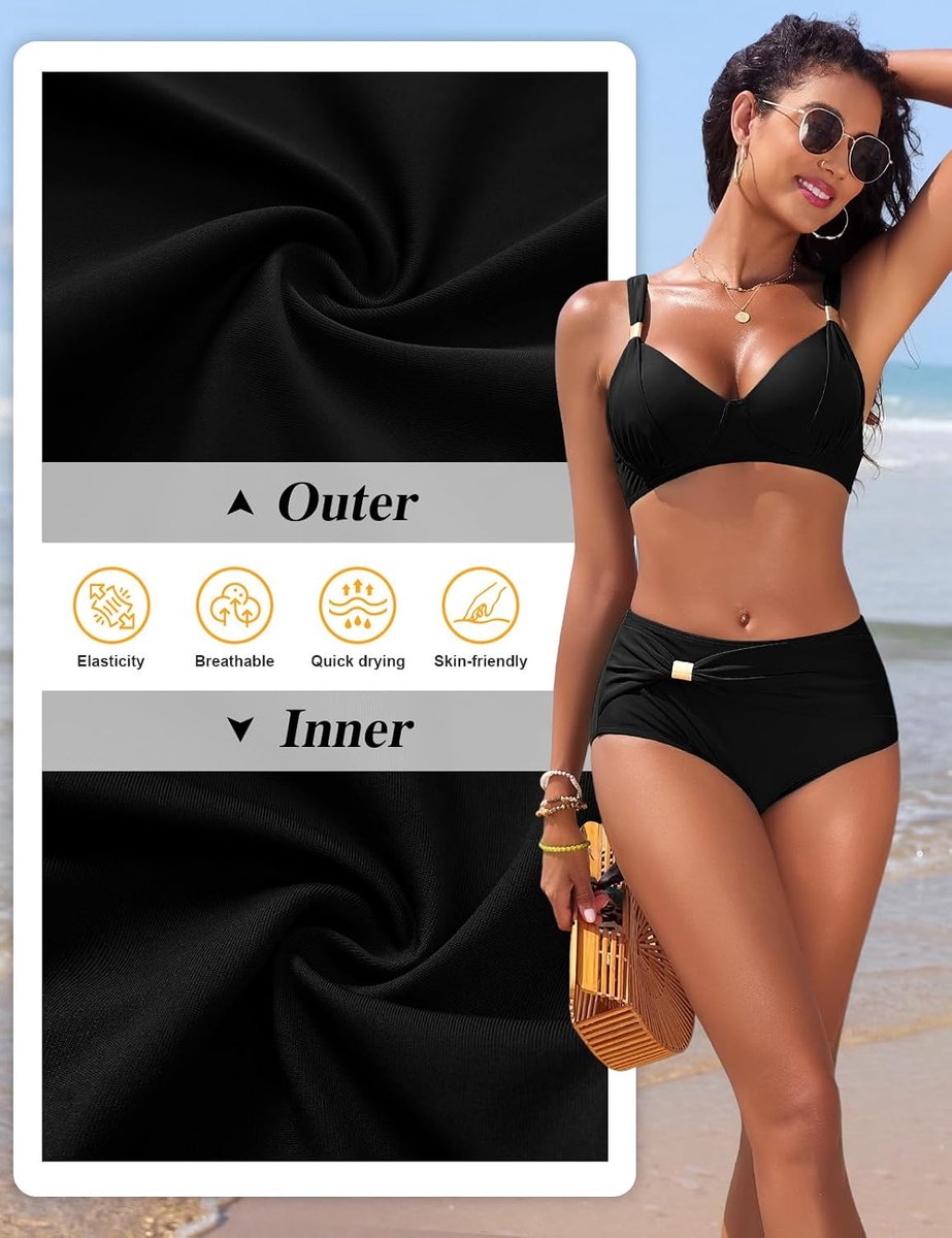 Push Up Zwemmen Kostuum Vrouwen Buikcontrole 2 Stuk Hoge Taille Bikini Sets V-hals Vakantie Outfits Zomer Badmode