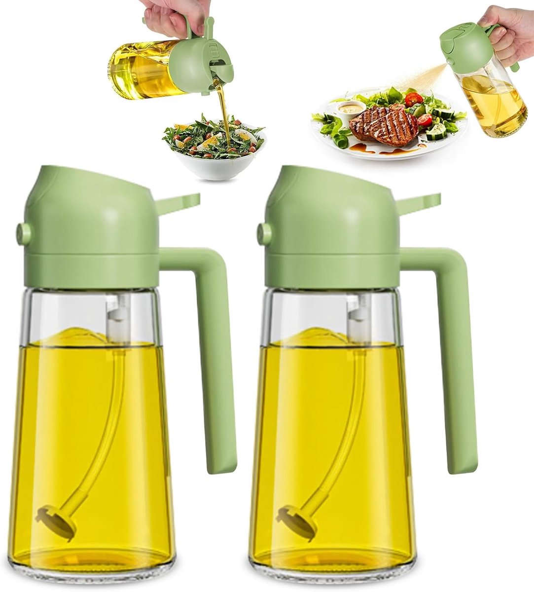 2-in-1 multifunctionele oliefles 2 stuks oliesproeier 470 ml oliespuitfles voor de keuken olijfolie spray olieflesje voor spijsolie oliefles schenktuit voor koken, bakken, grillen en salade