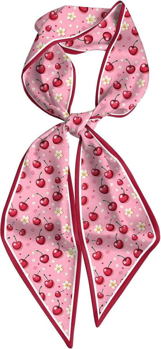 Haar Sjaal Zijde Gevoel Lange Satijnen Headwrap Neck Sjaals voor Handtas Decoratie Leuke Vrouwen Meisjes 159 * 16,7 cm, Ah15-kers Bloemen, 6.7 x 59 inches