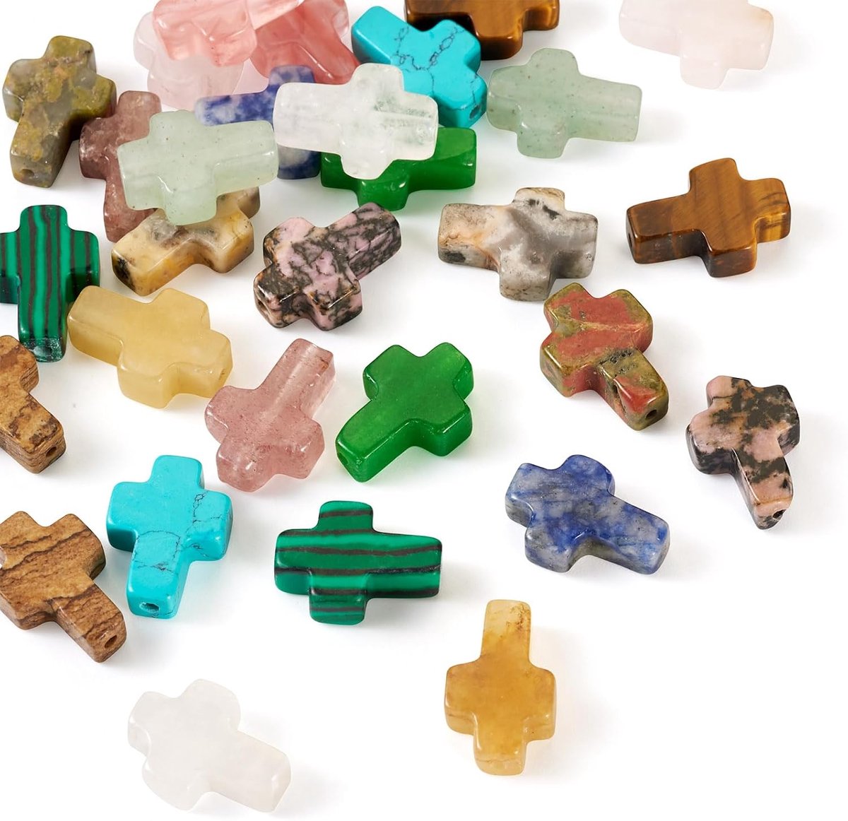 30 stuks kruisvormige edelsteenkralen, bulk mini kruisbeeldige spacer kralen kruis synthetische ambachtelijke kralen voor sieraden maken doe-het-zelf ketting armband oorbellen, gat: 0,7 mm