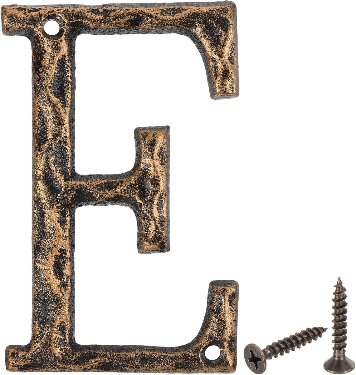 Huisdeur adresletter, 14 cm gietijzer vintage wandletter E buitenletters voor kantoor brievenbus bord, zwart & goud