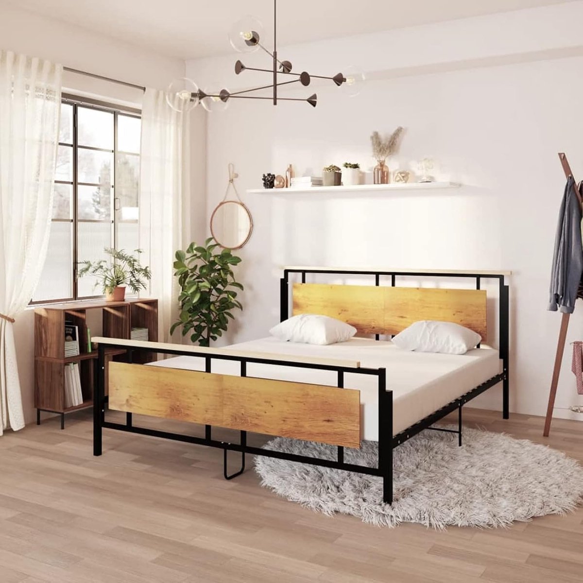 Bedframe met hoofdeinde, metalen bedframe met lattenbodem, logeerbed, tweepersoonsbedframe voor slaapkamer logeerkamer, metaal, 180 x 200 cm
