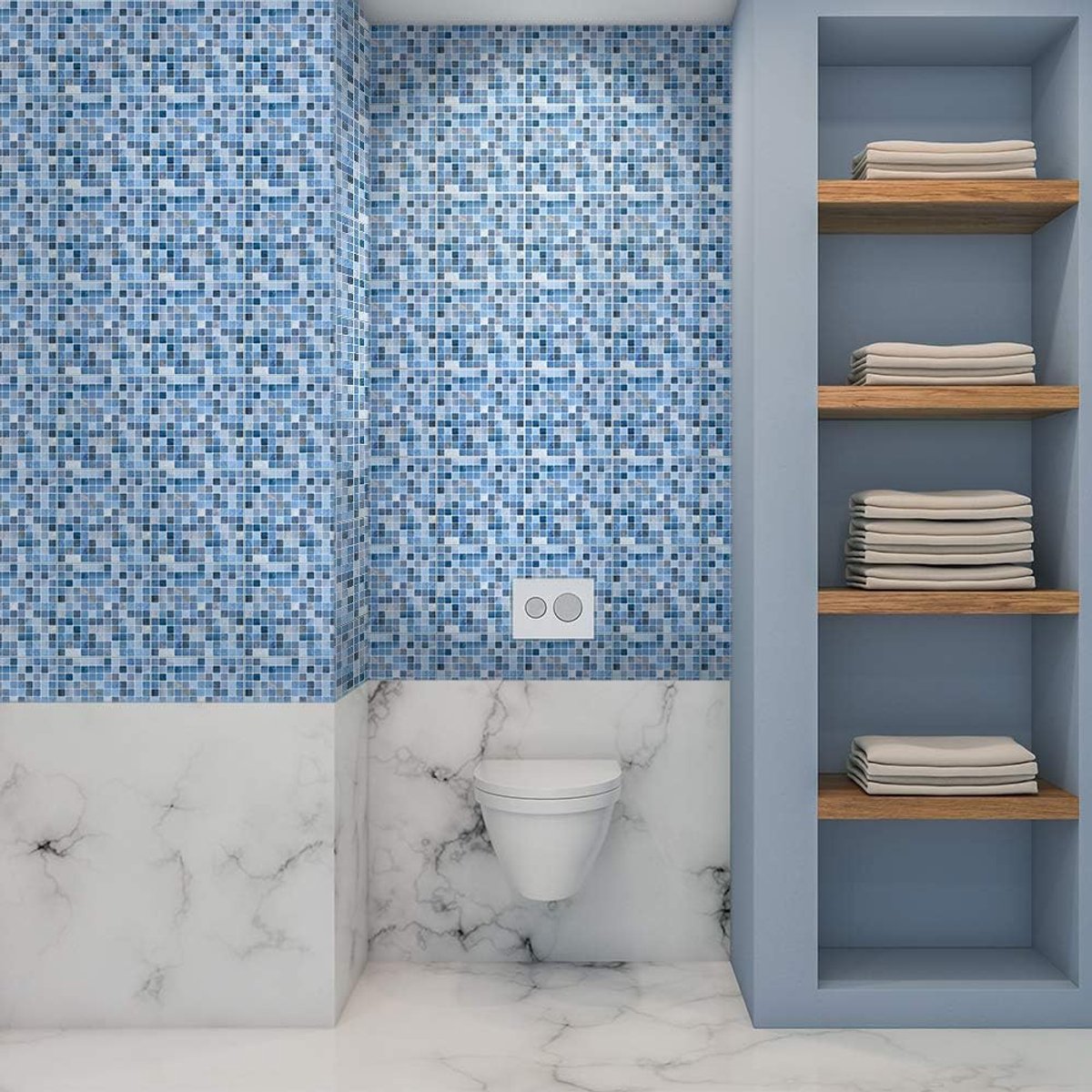Tegelstickers voor vloer/muur, wandtegels voor eenvoudig afpellen en opplakken, tegelstickers voor keuken, badkamer, decoratie, 20 cm x 20 cm x 10 stuks, blauw-metallic mozaïektegelstickers