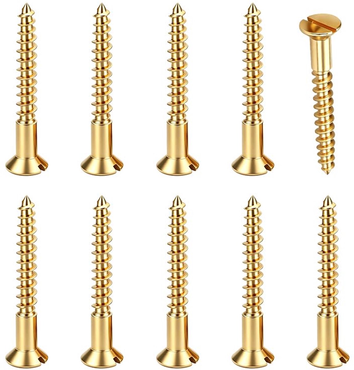 (M4 x 30 mm, 10) messing schroeven 10 stuks M4 x 30 mm voor meubels | Platte kop met sleuf, zelftappend, verzonken voor timmerwerk, kasten en doe-het-zelf montage.