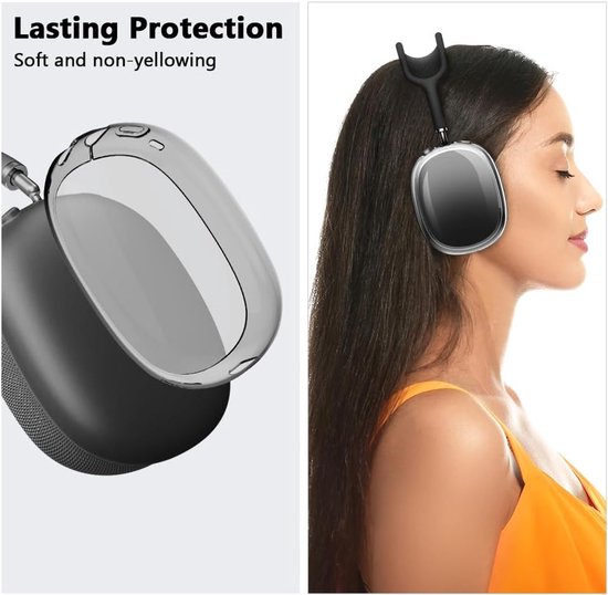 2 Pack Case Compatibel met Airpods Max Zachte TPU Anti-kras Hoes voor Airpods Max Schokbestendige Oortelefoon Accessoires voor Airpods Max Zwart (Transparant) — afbeelding 4