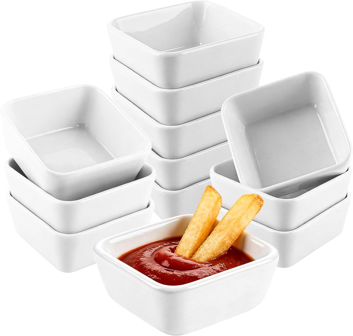 14 stuks keramische dipschaaltjes, witte dipschalen, klein, sojasausgerechten, mini-kommen voor charcuterie board, sushi, tomatensaus, BBQ en feestaccessoires
