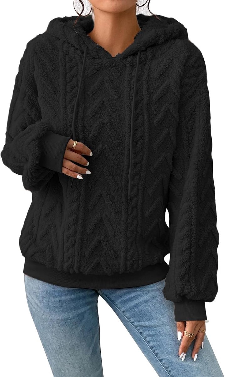 Teddyfleece informeel sweatshirt, pluizige hoodie in effen kleur, extra grote warme wintertrui