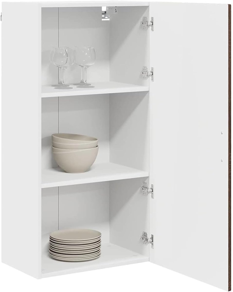 Keukenkast wandmontage, bruin eikenlook, 50 x 31 x 100 cm, houtmateriaal met 3 verstelbare planken en deur, moderne hangkast voor binnenkeuken