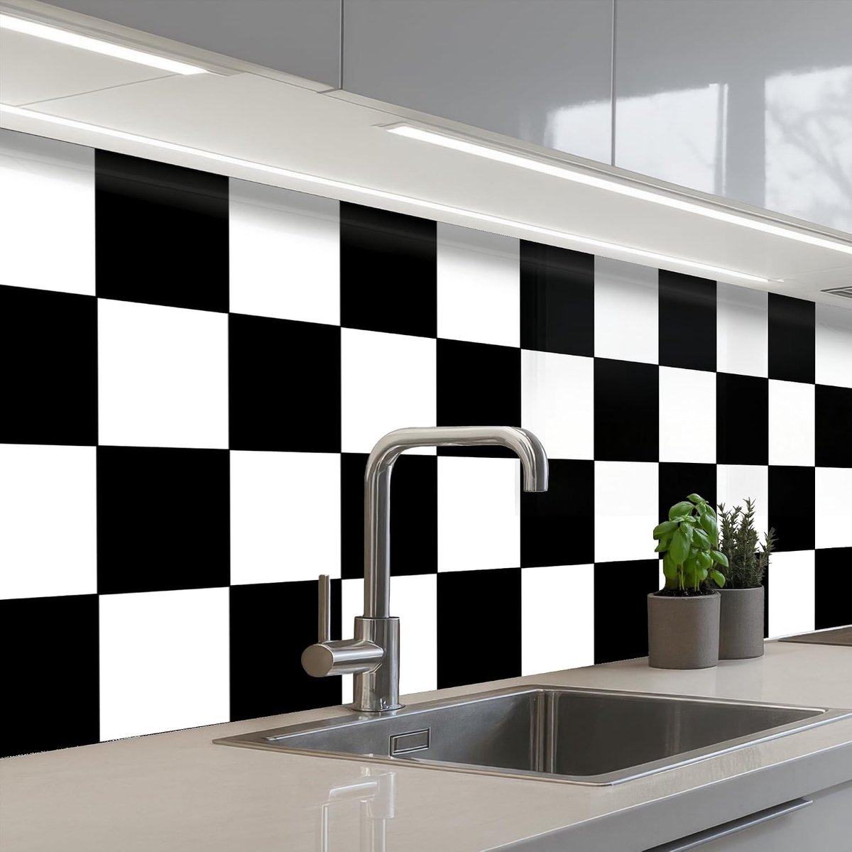 Keukenachterwand 80x300 cm zelfklevend keuken decoratie accessories home kitchen spatscherm Schaakbord - Patronen - Zwart Wit