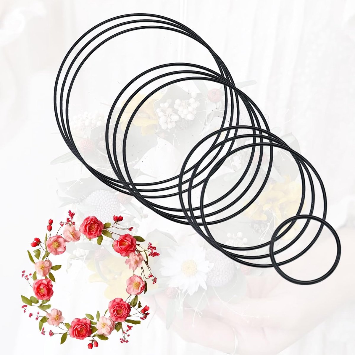 10 stuks metalen ringen, metalen ringen om te knutselen, metalen ring, zwart, decoratieve ringen om op te hangen, 5 cm/10 cm/15 cm/20 cm, voor bruiloftskrans, macraméring, wikkeltechniek,
