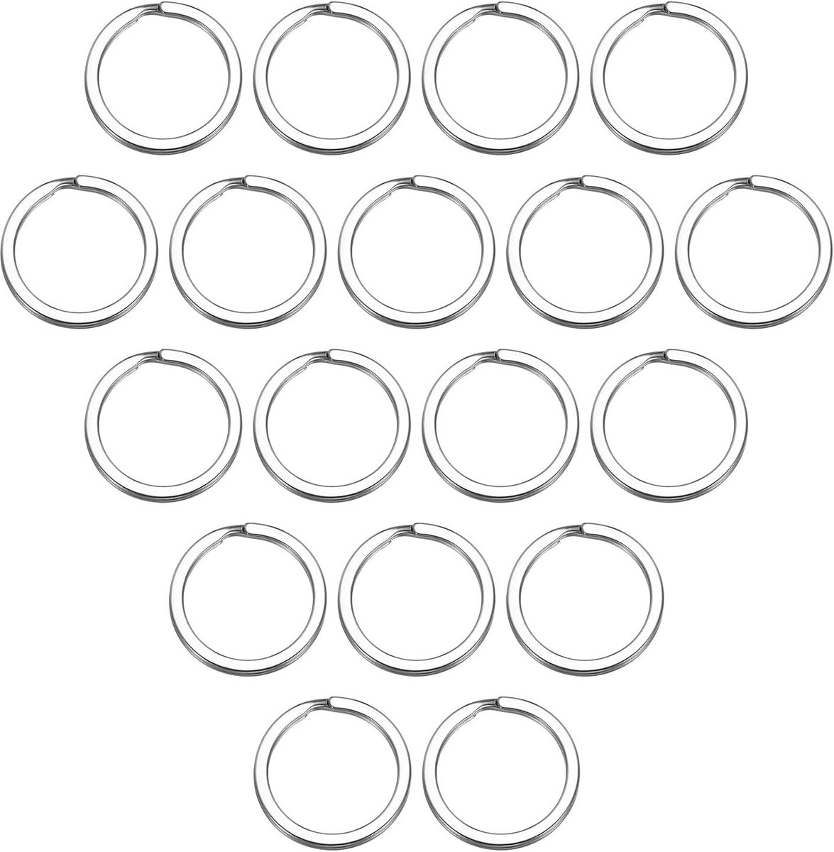 Ringen voor open sleutels, dikte 1,8 mm, buitendiameter 25 mm, roestvrij staal 304, robuuste platte ring voor het ophangen van autosleutels, 20 stuks