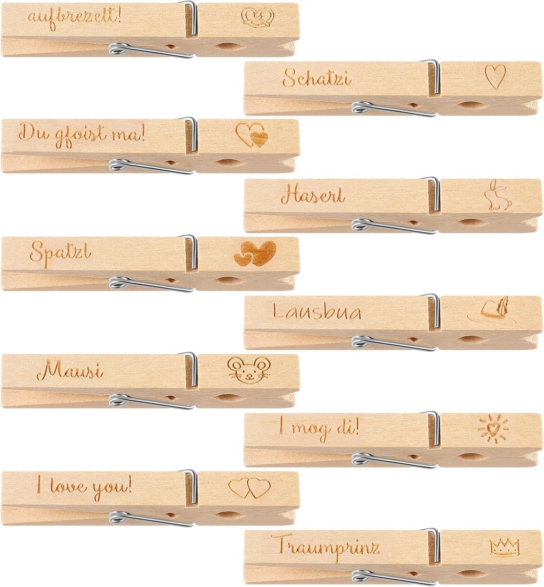 Set van 10 houten klemmen voor traditionele kostuums, dirndlklemmen en feestaccessoires voor evenementen