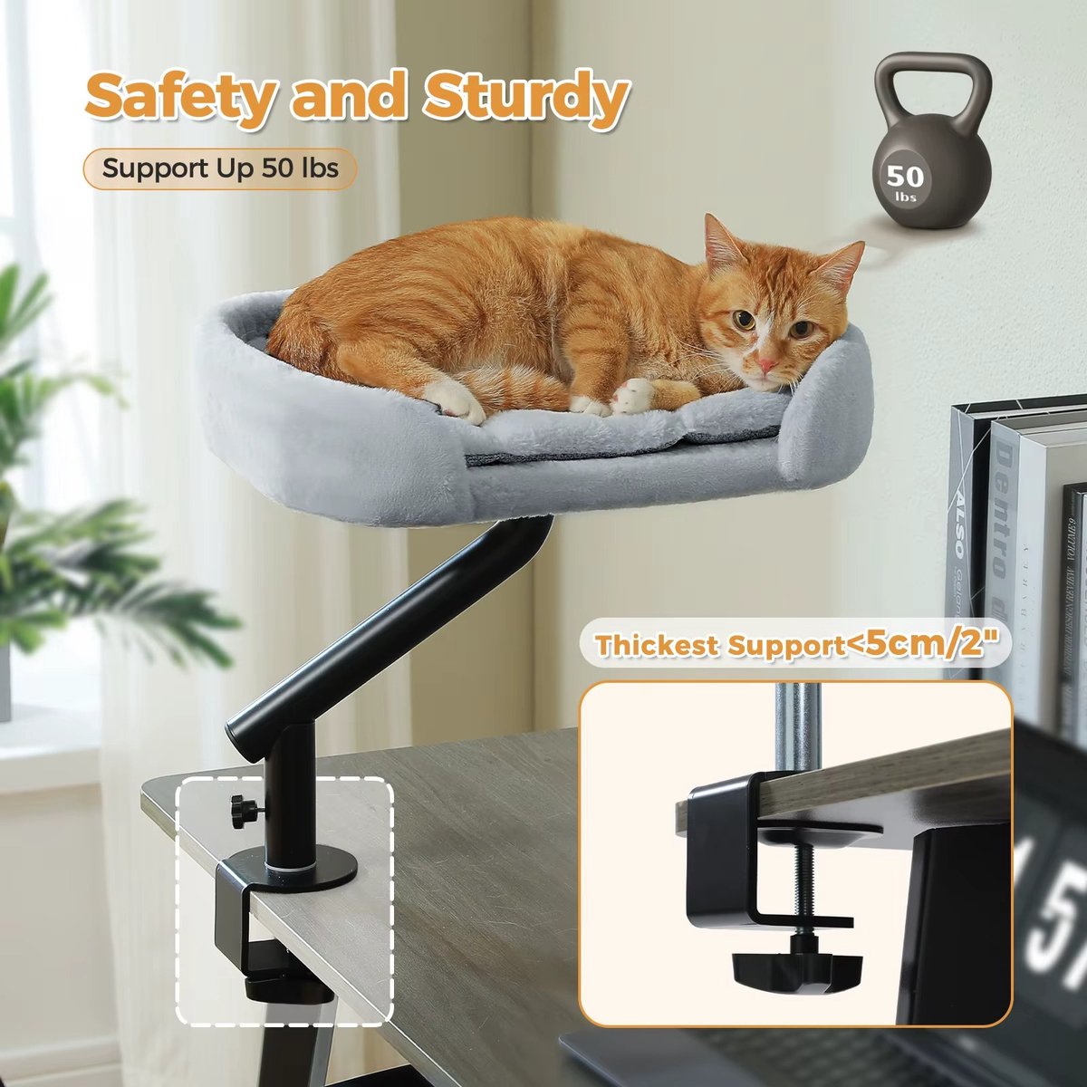 CreateEcom Kattenmand - Kattenbed - Kattenmeubel - 360° ° Draaibare kattenbedstandaard - kattenhangmat voor tafel - zacht kattenbed voor bureau - Grijs