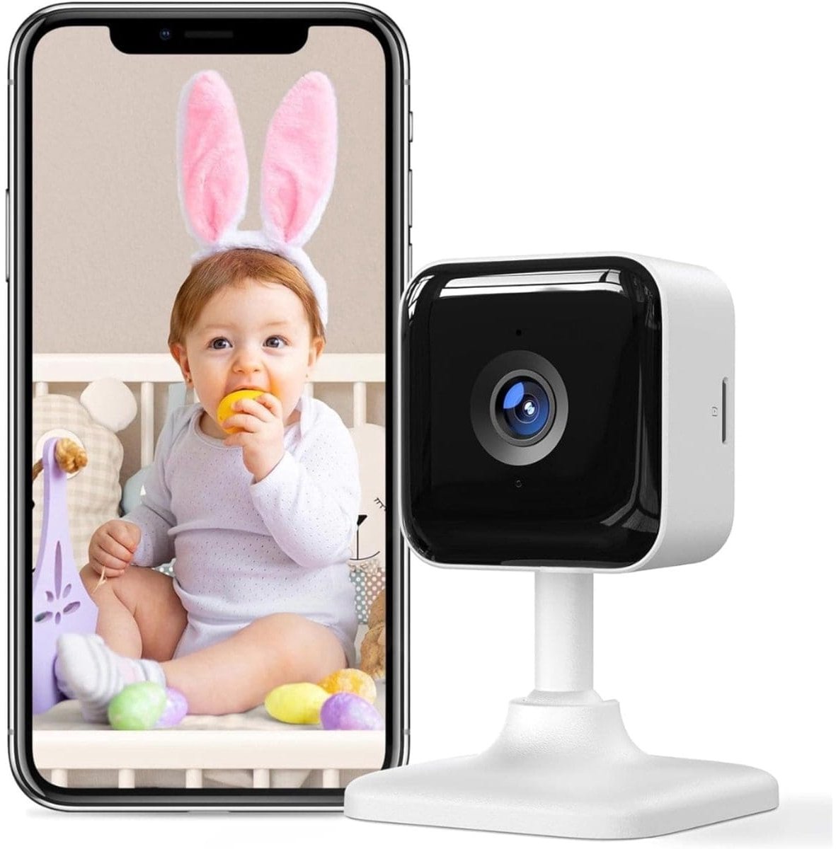 Klarven® Babyfoon met Camera en App - Babyfoon met Camera - 1080P HD Nachtzicht, Tweerichtingsaudio, Huil- en Bewegingsdetectie - Wifi en Alexa - Wit - B 6 x D 6 x H 10 cm