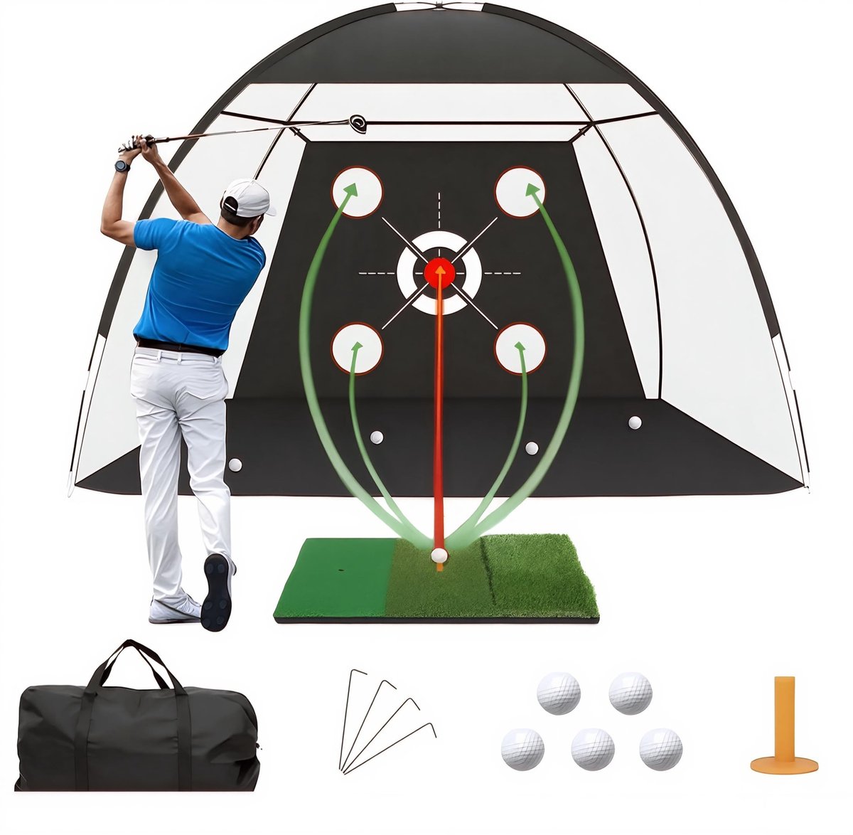 Elzusha - Golf Oefennet met Meerdere Doelen en 5 Trainingsballen