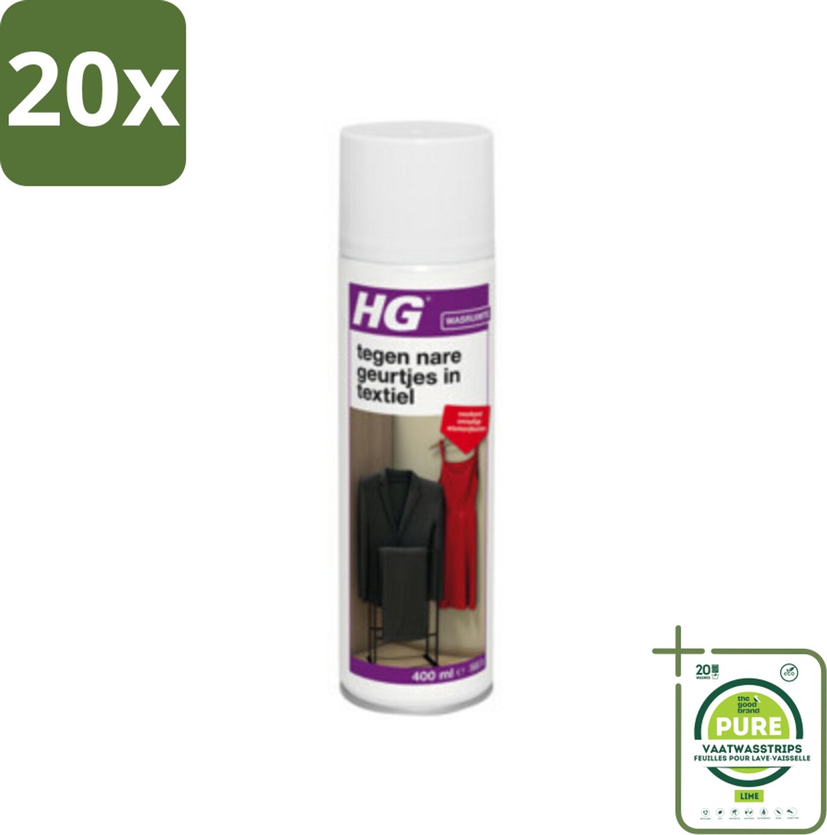20 x HG Tegen Nare Geurtjes In Textiel 400 ml - Grootverpakking - Geurverwijderaar - Textielreiniger - Kledingverfrisher - Geurneutralisator - Wasruimte