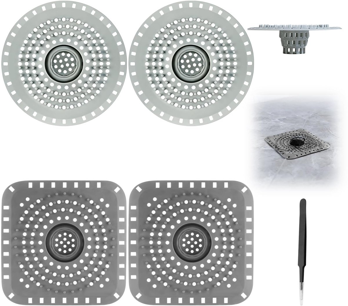 Elzusha - Set van 4 Silicone Haarafvoerfilter voor Douche