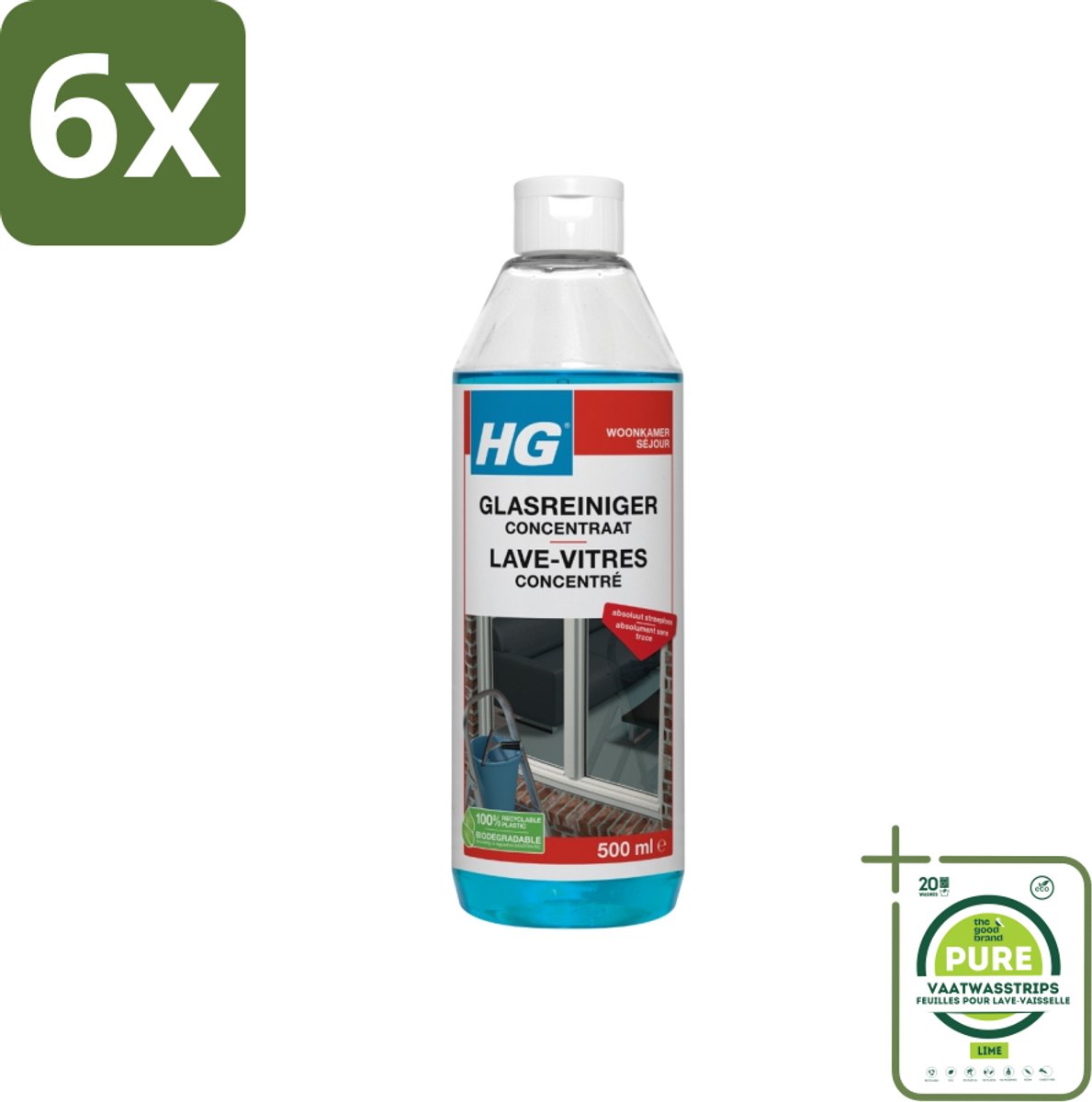 HG Glasreiniger Concentraat 500 ml - Voordeelverpakking - 6 stuks - Glasreiniger - Ramen schoonmaken