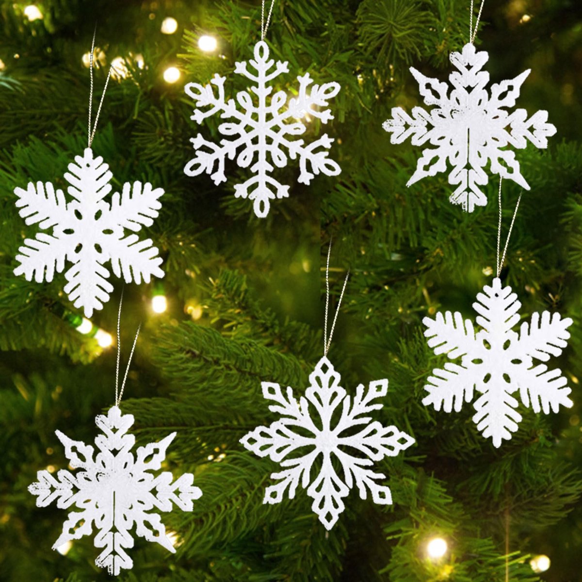 Elzusha - 24 Stuks Sneeuwvlokken Kerstdecoraties - Hangdecoraties voor de Kerstboom