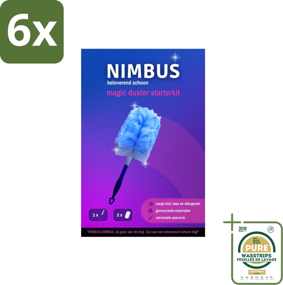 NIMBUS Magic Duster Handvat + 2 Navullingen 1 set - Voordeelverpakking - 6 stuks - Haren verwijderen - Allergenen