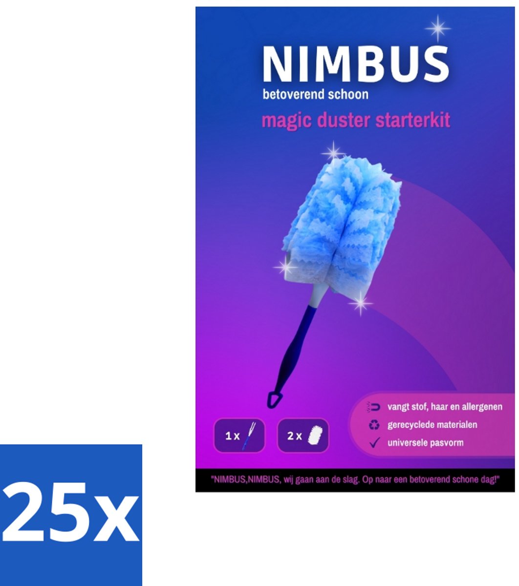 25 x NIMBUS Magic Duster Handvat + 2 Navullingen 1 set - Stofverwijdering - Stofdoek - Haren Verwijderen - Allergenen - Huisdierenharen