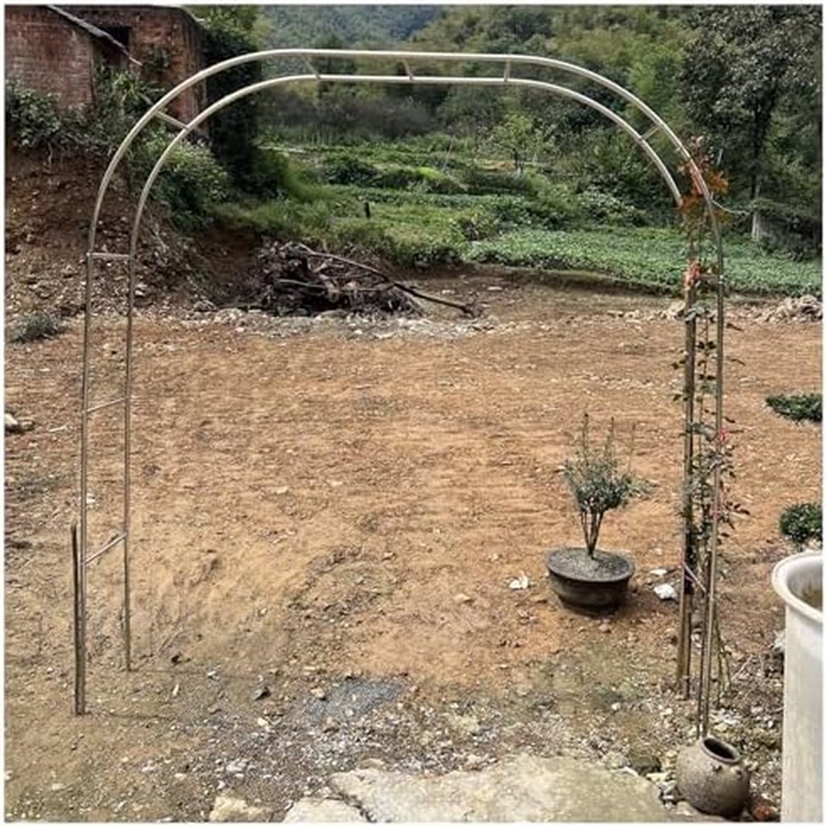 Tuinboog - Decoratie pergola - Planten Steunen - Roestvrij staal - 2.2x2.4m - Zilver