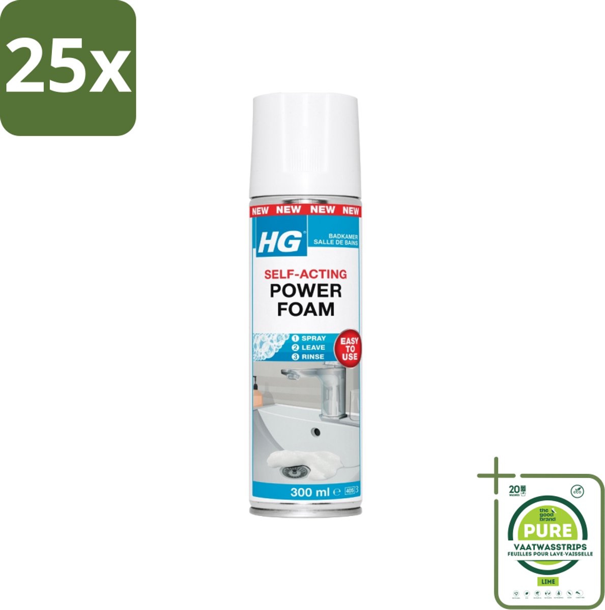 25 x HG - Badkamer - Badkamerreiniger - Power Foam Badkamer - Zelf-Activerend - 300 ml - Grootverpakking - Badkamerreiniger - Badkamerschoonmaak - Kalkverwijderaar - Zeepresten - Vuil