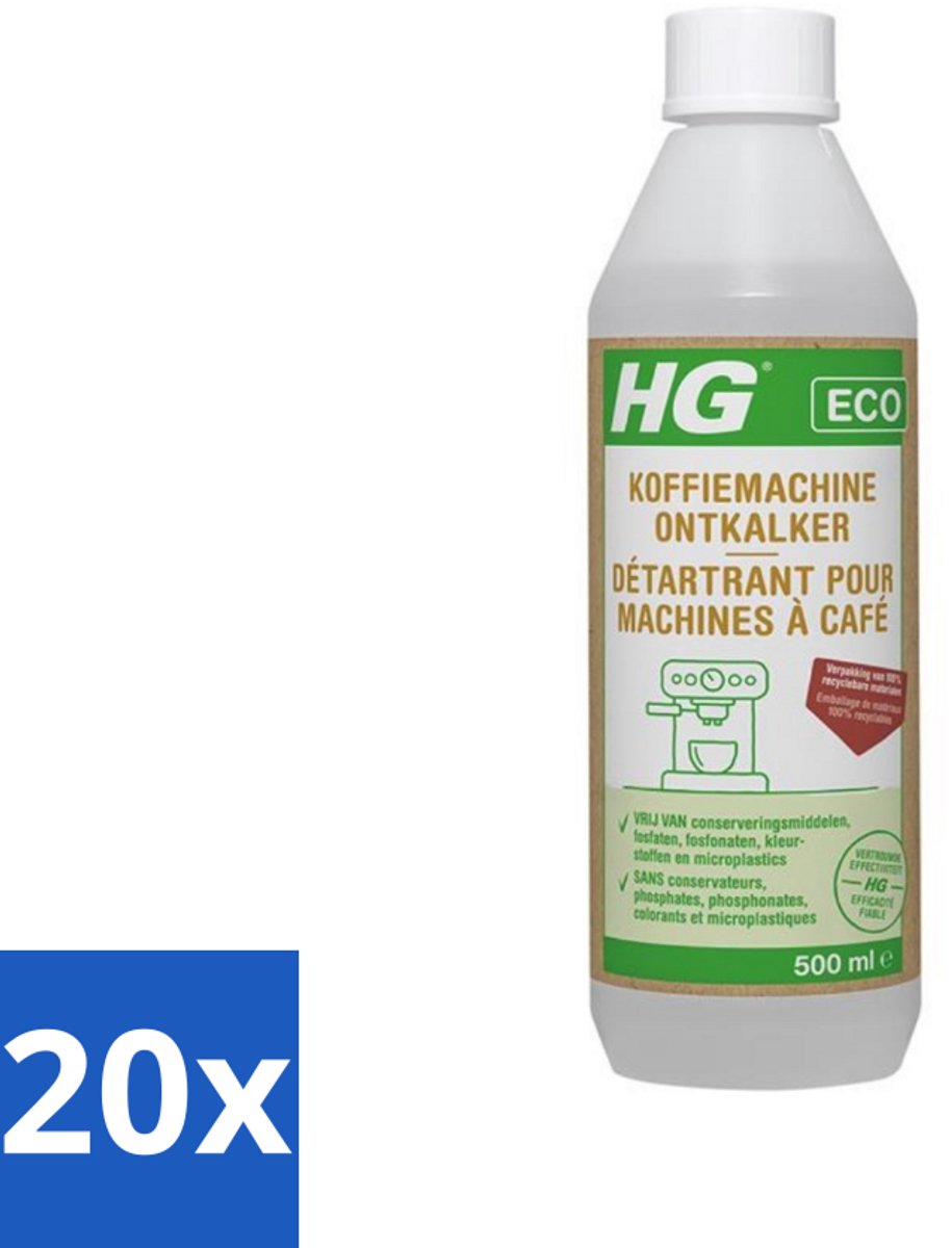 20 x HG Eco Koffiemachine Ontkalker Citroenzuur 500 ml - Koffiemachine Ontkalker - Citroenzuur - Kalkaanslag Verwijderen - Espresso Machine - Padkoffiemachine