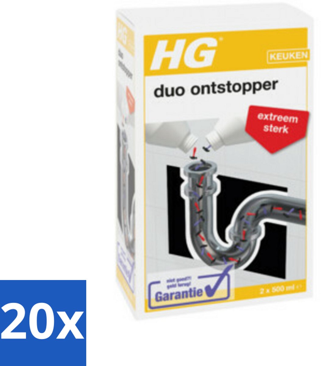 20 x HG Duo Ontstopper 1 liter - Ontstopper - Keuken Ontstopper - Badkamer Ontstopper - Vet Verstopping - Etensresten Verstopping