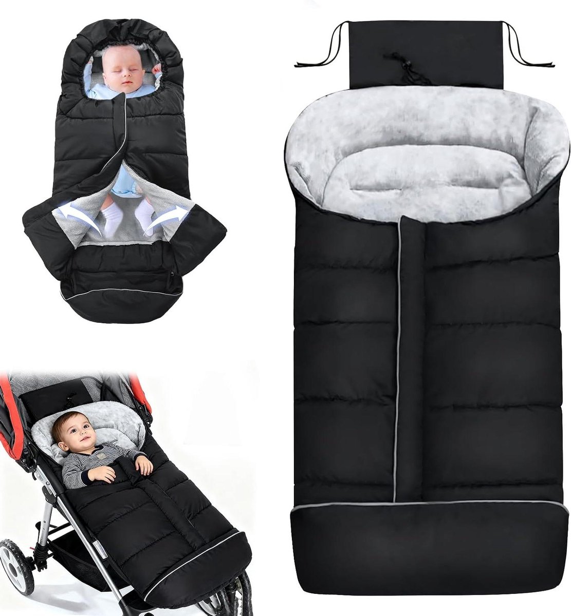 Baby Voetenzak - Winterwikkeldeken - Warmte Buiten - Waterproof Fleece - 84 cm Lengte - Zwart