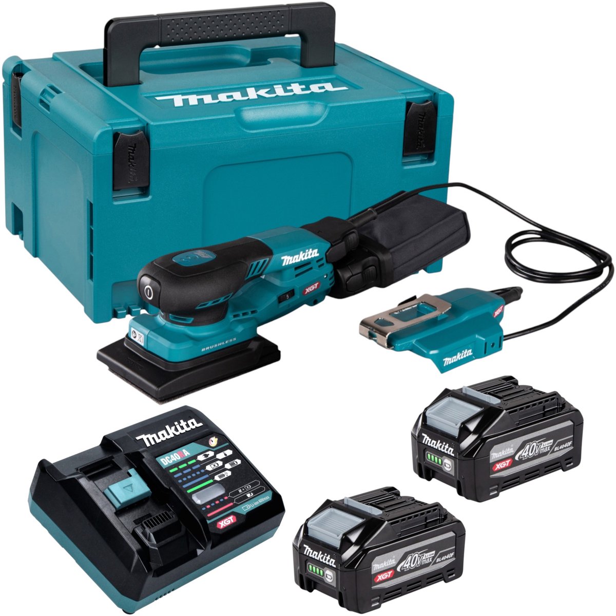Makita BO 005 CGU201 accu-excentrische schuurmachine 40 V max. 80 x 130 mm 3,0 mm slaglengte borstelloos + 2x accu 4,0 Ah + oplader + Makpac