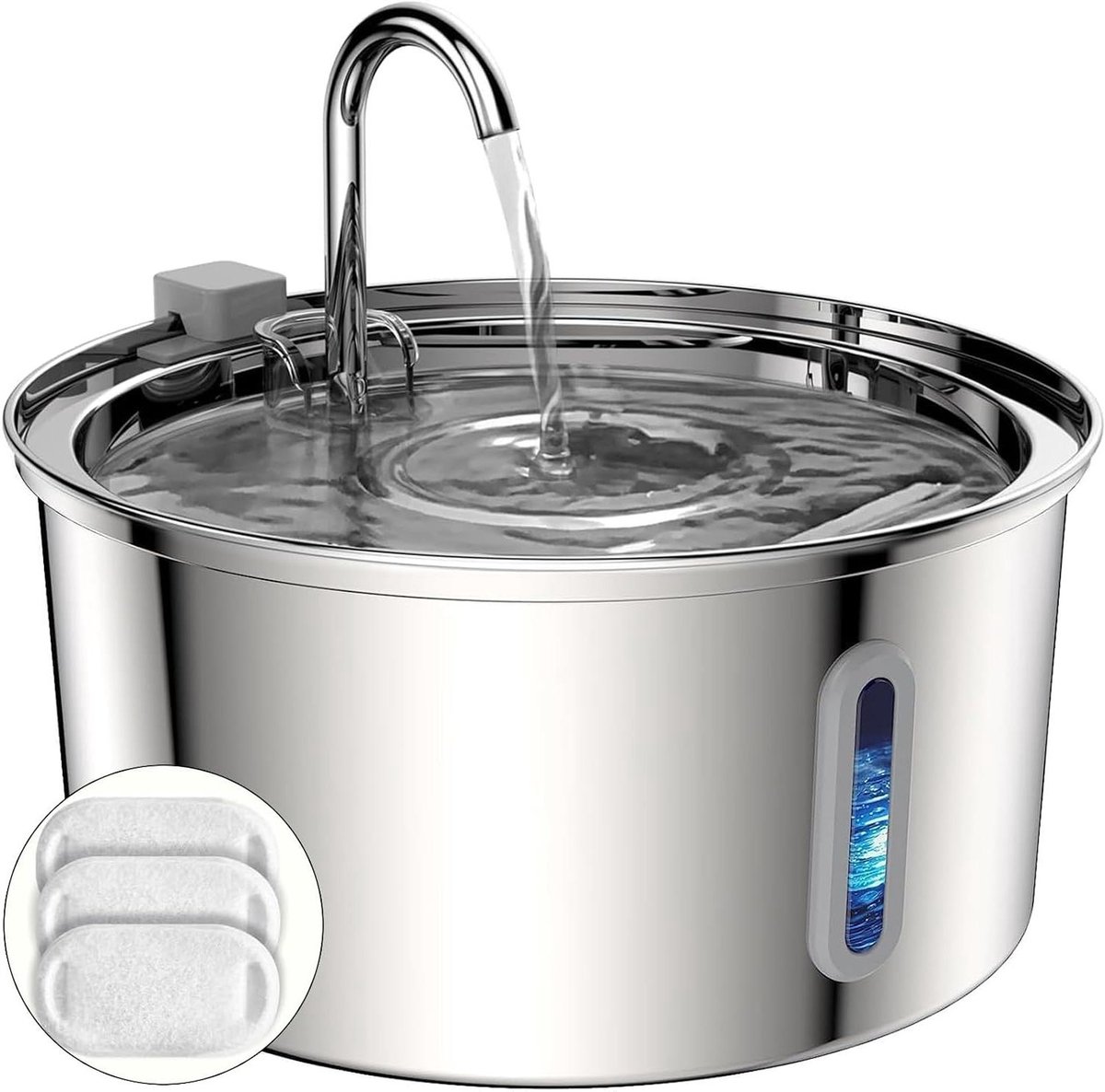 Kattenfontein RVS - Drinkfontein Kat - Stimuleert Drinken - Kraanuitloop Dubbel Filter - 32 Liter - Zilver
