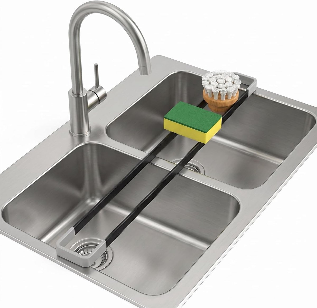 Multifunctionele spoelbakorganizer met afdruiprek en gootsteensponshouder voor keukenopslag