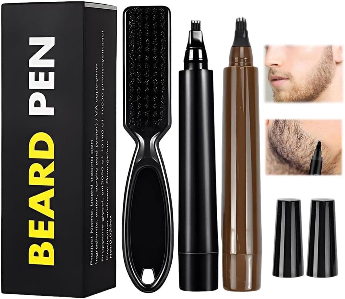 Set van 3 Baardpennen met Vulpen voor het Vullen, Definiëren en Scherpen van Baard, Haar en Wenkbrauwen
