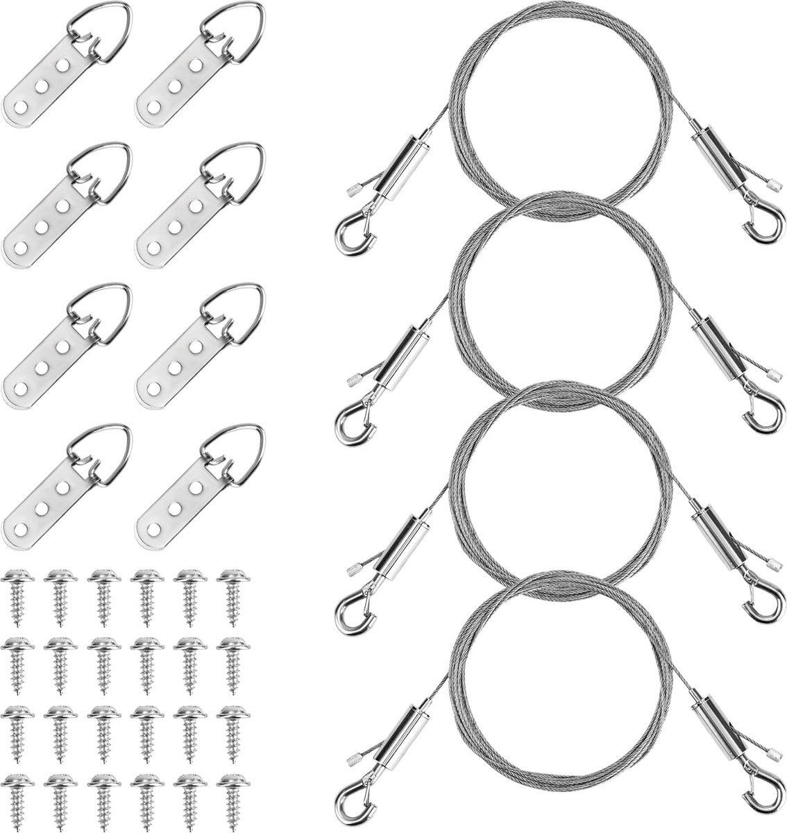 36st Set Zware Ophangdraden Schilderijen, Verstelbare 4st Ophangdraden met Haken 8st D-Ringen en 24st Schroeven voor - ShopVlot