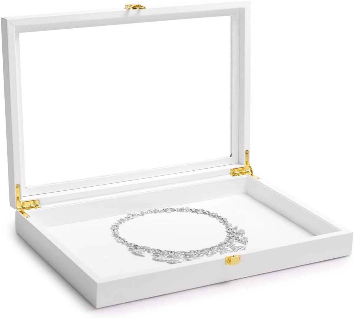Elegante Leren Sieradenopbergdoos met Transparante Deksel en Sluiting - Ideaal voor Halskettingen, Armbanden en Oorbellen