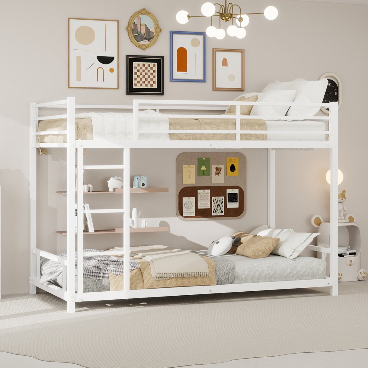 Metalen stapelbed met twee eenpersoonsbedden - ruimtebesparend voor kinderkamer - 90x190 cm - zilver - 3-tredige ladder en hoge valbeveiliging - stevig frame tot 200 kg per bed - stille metalen lattenbodem