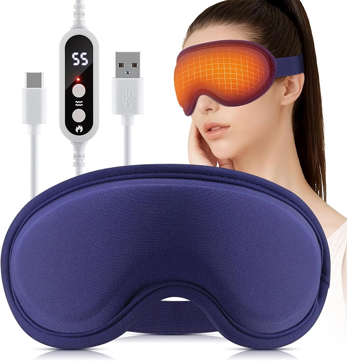 Ontspannende Oogmassager met Warmte en Trillingen, 6 Massagemodi en 5 Warmte-instellingen voor Vermoeide Ogen en Stressverlichting