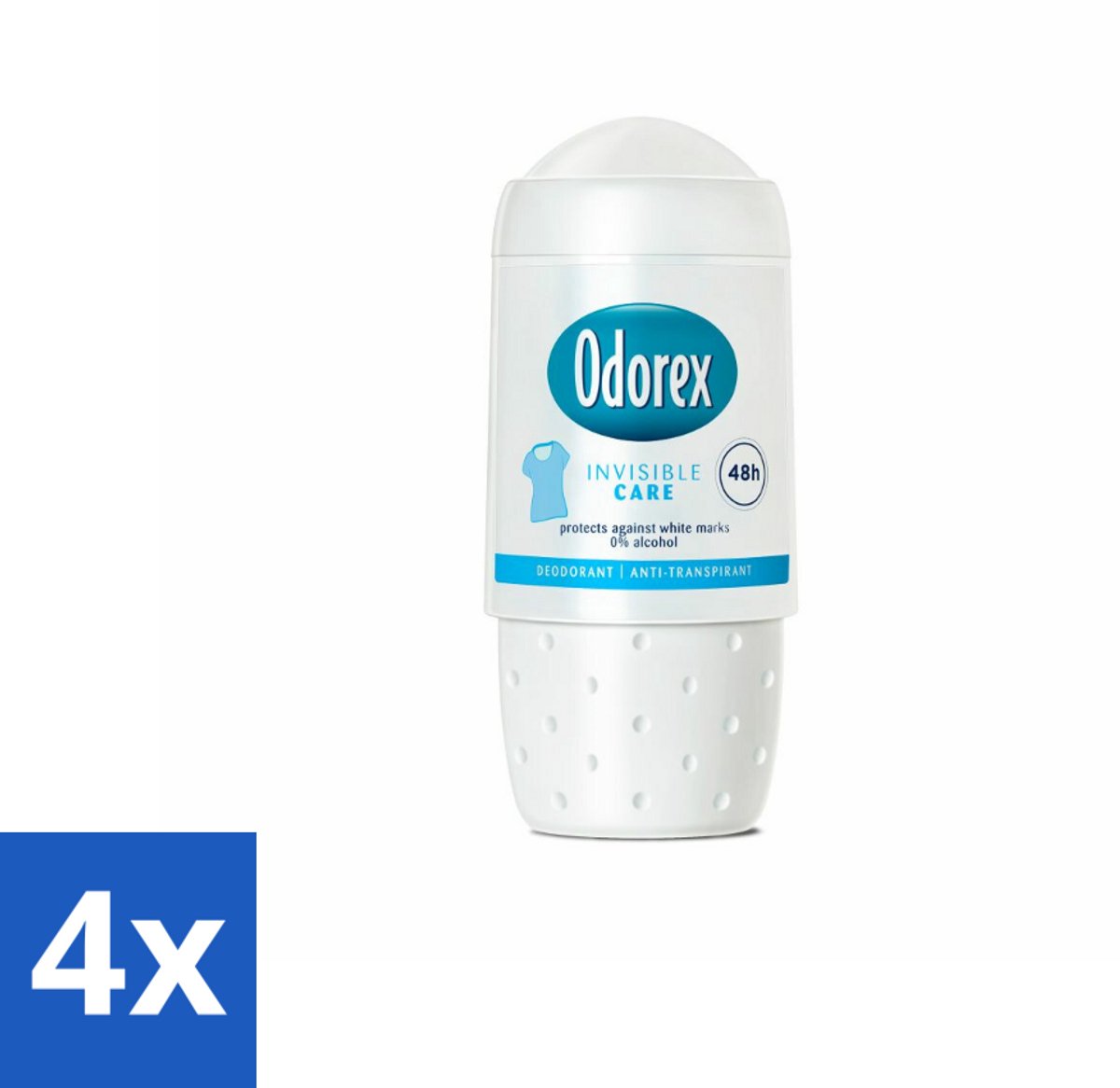 4 x Odorex Deodorant Roller Invisible Care 50 ml - Onvisibel Deodorant - Anti-witte Strepen - Zweetbescherming - Frisheid - Huidvriendelijk